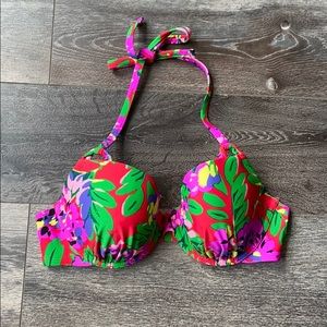 Red Wired Tropical Swim Top